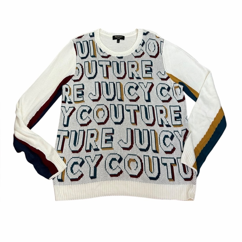 Juicy Couture Black Label Knit Logo All Over Sweater Womens Size Large NWT